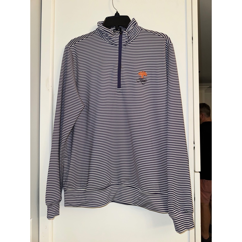 Divots Small Navy Blue White Striped Quarter Zip Pullover Golf shirt Kiawah